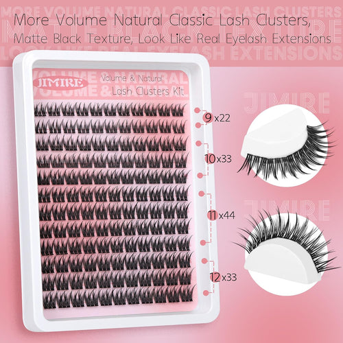Natural Lash Clusters Wispy Cluster Eyelash Extensions 9-12MM Volume Individual Lashes 132Pcs CC Curl Classic Eyelash Clusters Soft Lash Extensions Easy to Apply for Beginners by JIMIRE